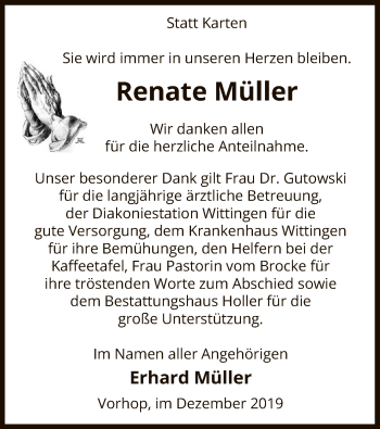 Traueranzeige von Renate Müller von Uelzen