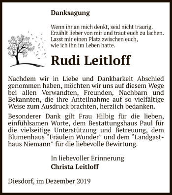 Traueranzeige von Rudi Leitloff von Uelzen