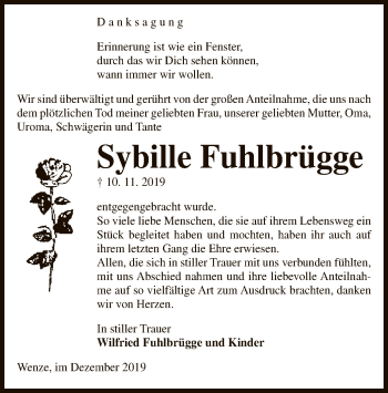 Traueranzeige von Sybille Fuhlbrügge von Uelzen