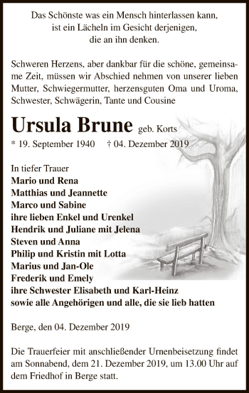 Traueranzeige von Ursula Brune von Uelzen