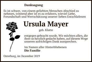 Traueranzeige von Ursula Mayer von Uelzen