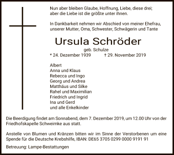 Traueranzeige von Ursula Schröder von Uelzen