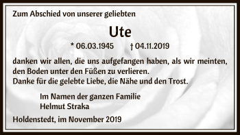 Traueranzeige von Ute Straka von Uelzen