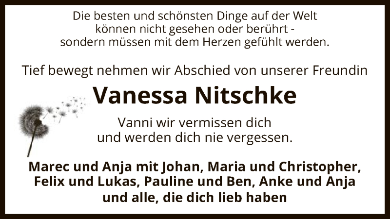  Traueranzeige für Vanessa Nitschke vom 21.12.2019 aus Uelzen