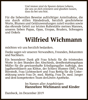 Traueranzeige von Wilfried Wichmann von Uelzen