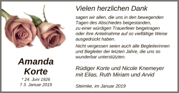 Traueranzeige von Amanda Korte von Uelzen