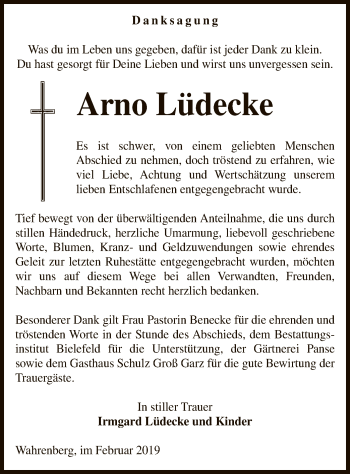 Traueranzeige von Arno Lüdecke von Uelzen