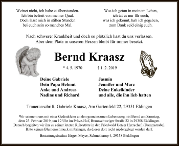 Traueranzeige von Bernd Kraasz von Uelzen