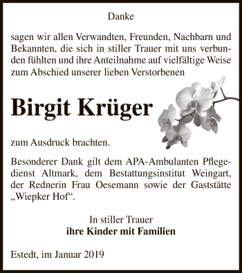 Traueranzeige von Birgit Krüger von Uelzen