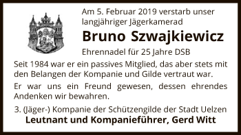 Traueranzeige von Bruno Szwajkiewicz von Uelzen