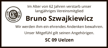Traueranzeige von Bruno Szwajkiewicz von Uelzen