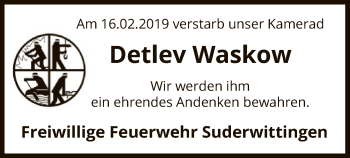 Traueranzeige von Detlev Waskow von Uelzen