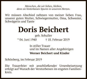 Traueranzeige von Doris Beichert von Uelzen