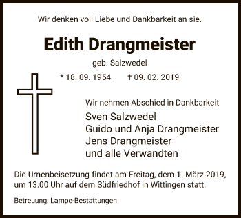 Traueranzeige von Edith Drangmeister von Uelzen