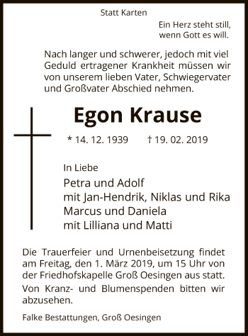 Traueranzeige von Egon Krause von Uelzen