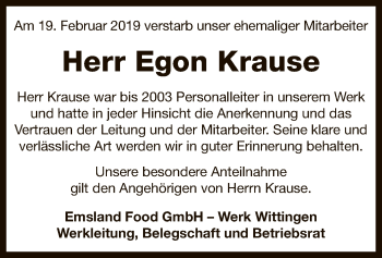 Traueranzeige von Egon Krause von Uelzen