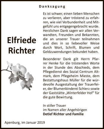 Traueranzeige von Elfriede Richter von Uelzen