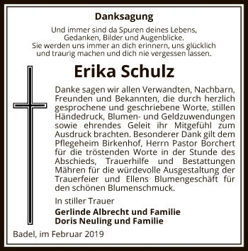 Traueranzeige von Erika Schulz von Uelzen