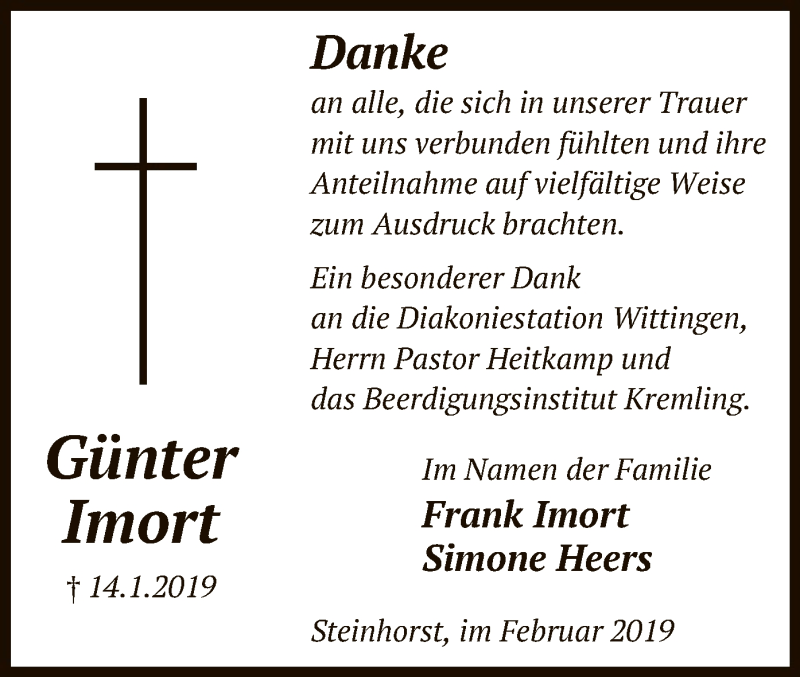  Traueranzeige für Frank Imort vom 09.02.2019 aus Uelzen
