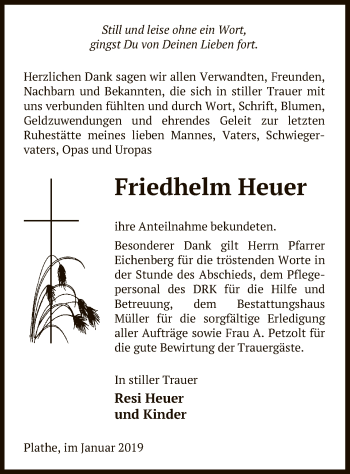 Traueranzeige von Friedhelm Heuer von Uelzen