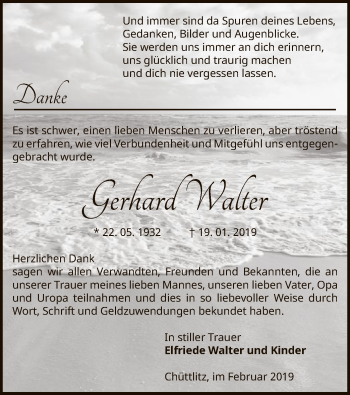 Traueranzeige von Gerhard Walter von Uelzen