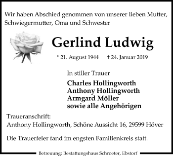 Traueranzeige von Gerlind Ludwig von Uelzen