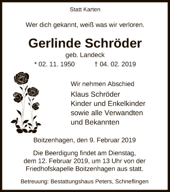 Traueranzeige von Gerlinde Schröder von Uelzen