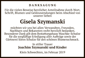 Traueranzeige von Gisela Szymanski von Uelzen