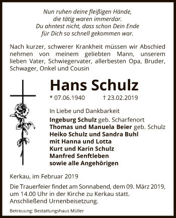 Traueranzeige von Hans Schulz von Uelzen