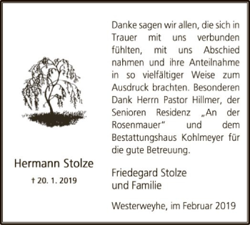 Traueranzeige von Hermann Stolze von Uelzen