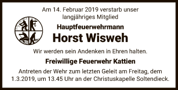 Traueranzeige von Horst Wisweh von Uelzen