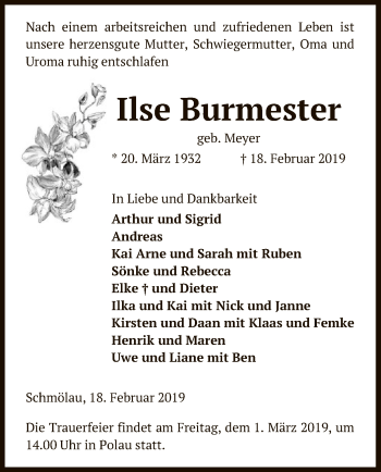 Traueranzeige von Ilse Burenester von Uelzen