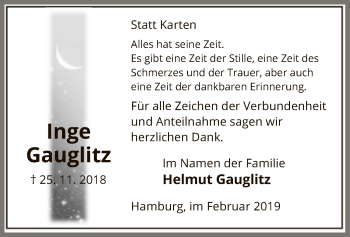 Traueranzeige von Inge Gauglitz von Uelzen