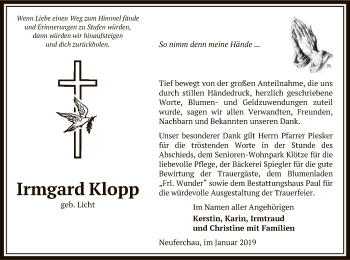 Traueranzeige von Irmgard Klopp von Uelzen