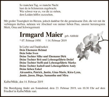 Traueranzeige von Irmgard Maier von Uelzen