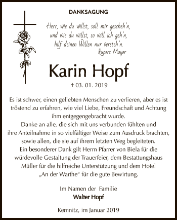 Traueranzeige von Karin Hopf von Uelzen