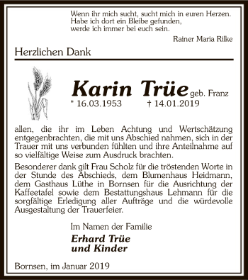 Traueranzeige von Karin Trüe von Uelzen