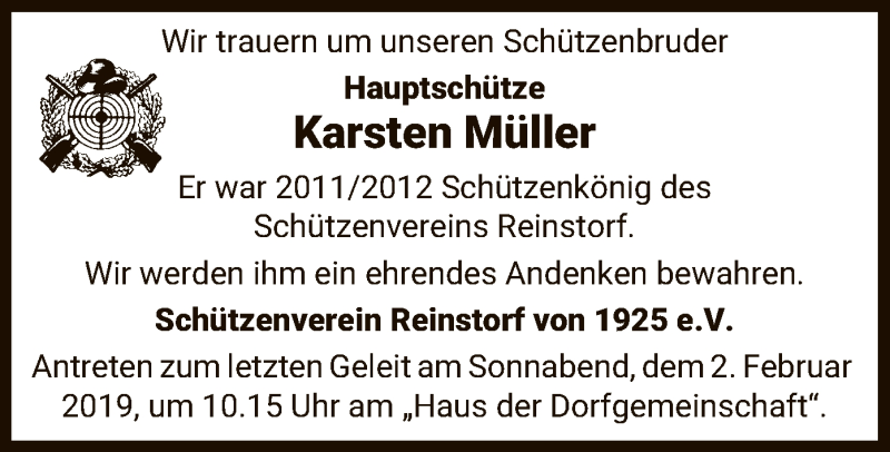  Traueranzeige für Karsten Müller vom 01.02.2019 aus Uelzen