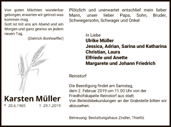 Traueranzeige von Karsten Müller von Uelzen