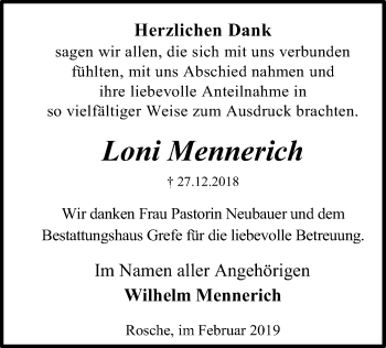 Traueranzeige von Loni Mennerich von Uelzen