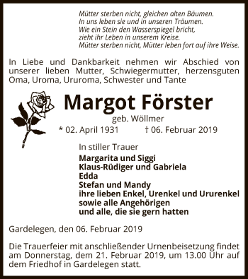 Traueranzeige von Margot Förster von Uelzen