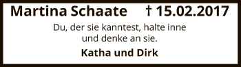 Traueranzeige von Martina Schaate von Uelzen