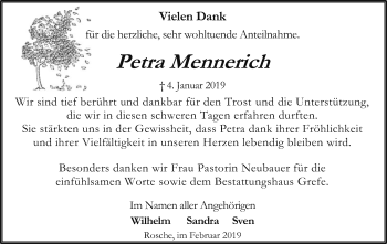 Traueranzeige von Petra Mennerich von Uelzen