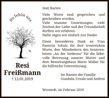 Traueranzeige von Resi Freißmann von Uelzen