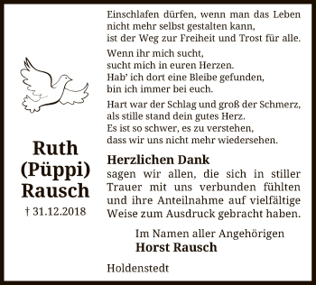 Traueranzeige von Ruth Rausch von Uelzen