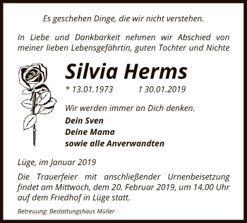 Traueranzeige von Silvia Herms von Uelzen