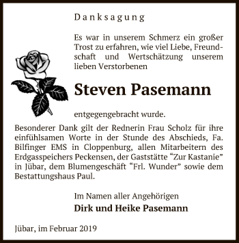 Traueranzeige von Steven Pasemann von Uelzen