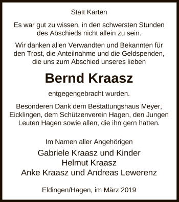 Traueranzeige von Bernd Kraasz von Uelzen