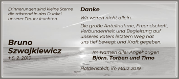 Traueranzeige von Bruno Szwajkiewicz von Uelzen