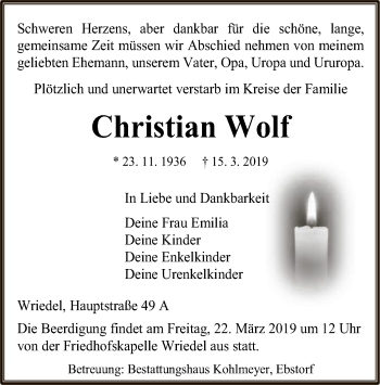 Traueranzeige von Christian Wolf von Uelzen